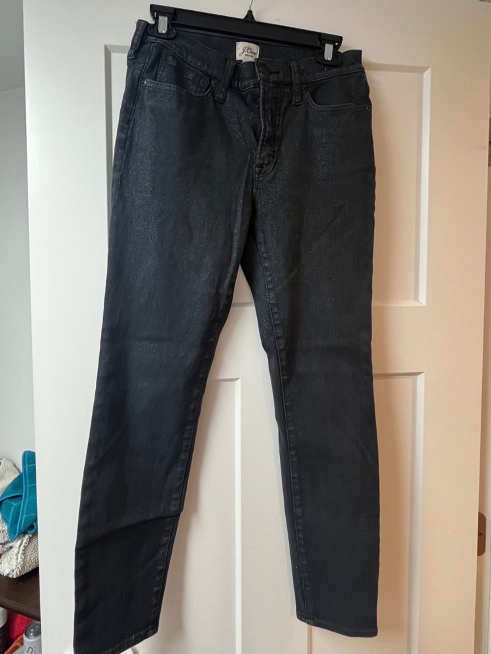 J. Crew women’s sparkly black denim toothpick jeans